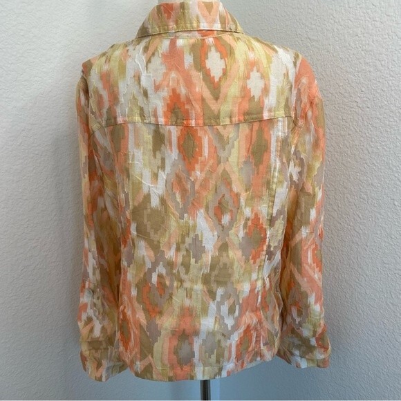 NWOT Sheer Peach Tan White Blouse Jkt Button Pocket Flattering Fit Ruby Rd SZ 12 - Picture 8 of 13